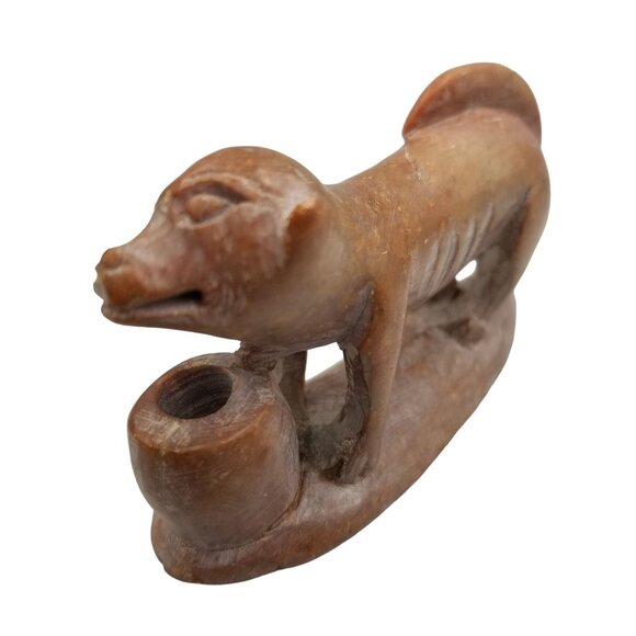 Hand-Carved Stone Dog Figurine With Pot - Picture 4 of 13